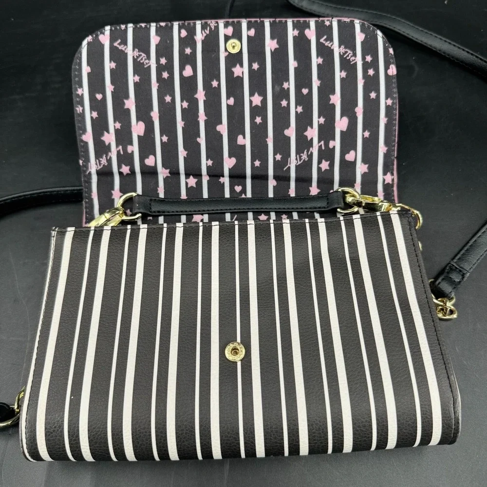 Luv Betsey by Betsey Johnson WOMENS Pink Black White Heart Quilted Crossbody